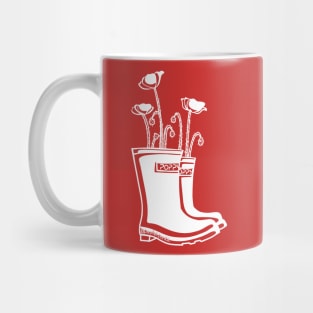 Poppy White Lineart Rain boots Mug